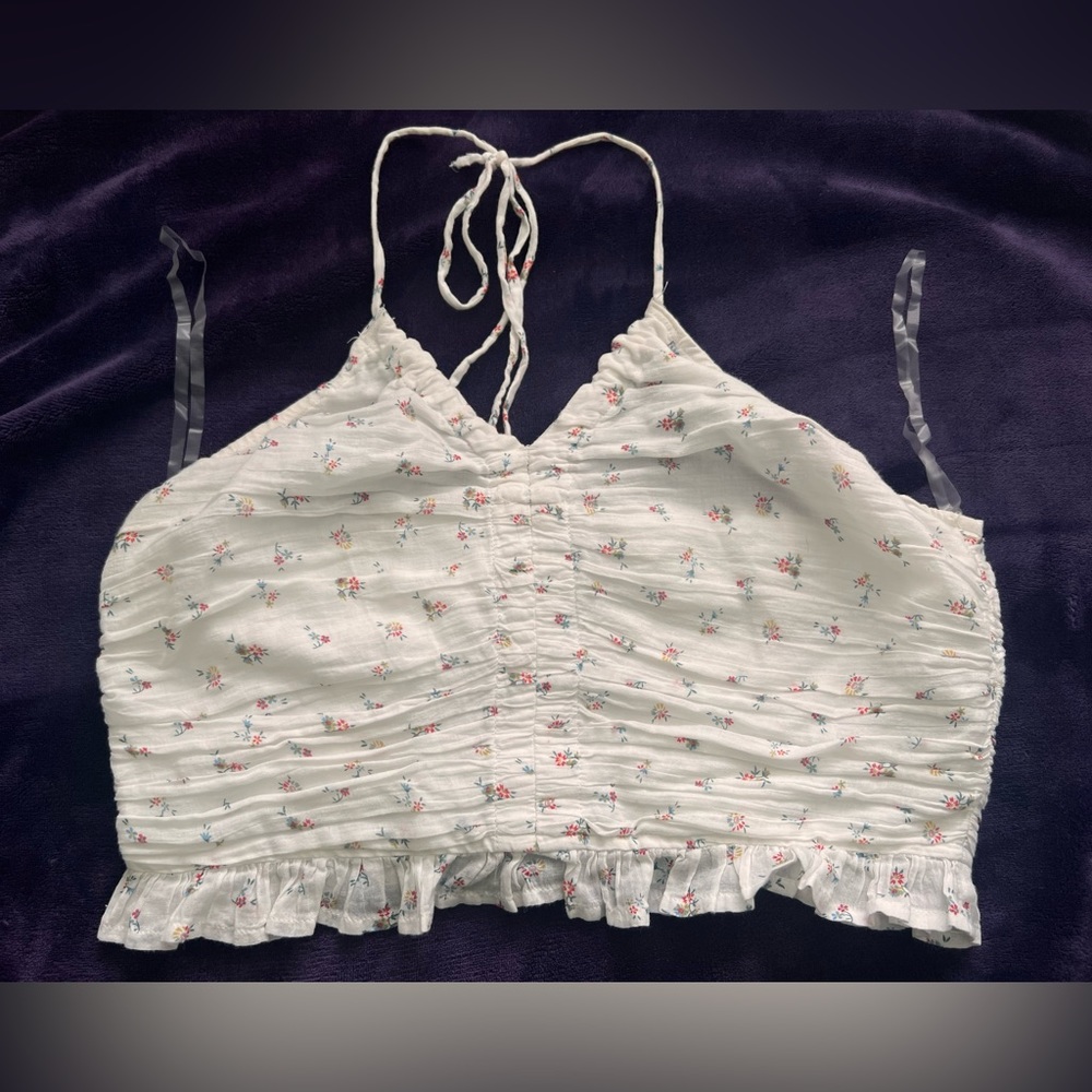 American Eagle Neck-Tie floral crop top